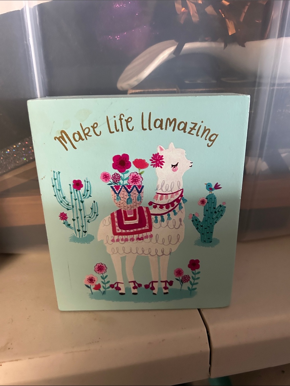 Make Life Llamazing Decorative Llama Sign - Mint Pink Teal